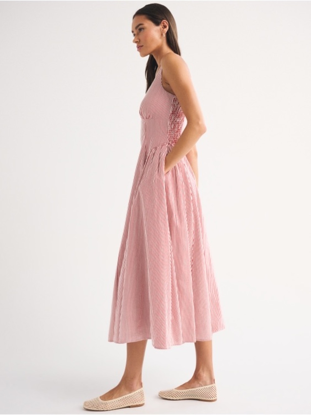 Abercrombie & Fitch Red and White Striped Midi Dress - Picture 7 of 9
